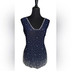 MSK Blue Sequin Sleeveless Tank Top PTP 23”